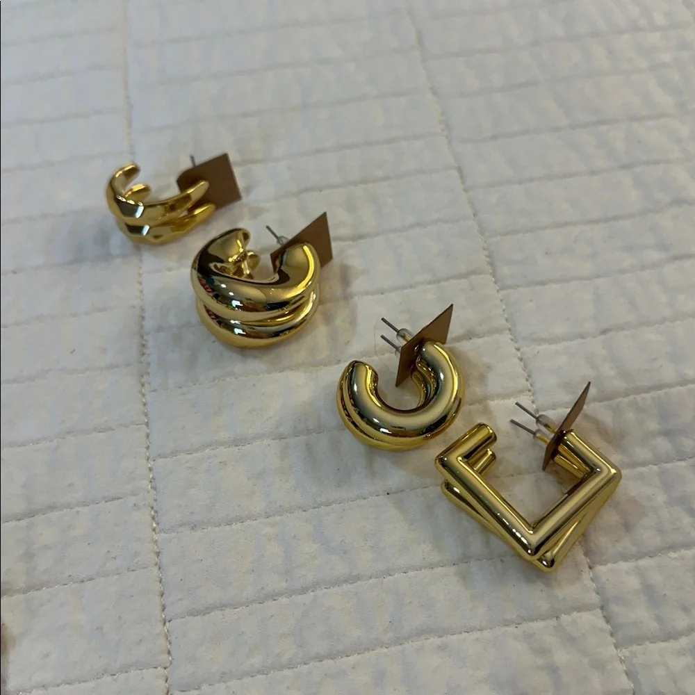 Chic Gold-Tone Textured Fashion Hoop Earrings Set of 4